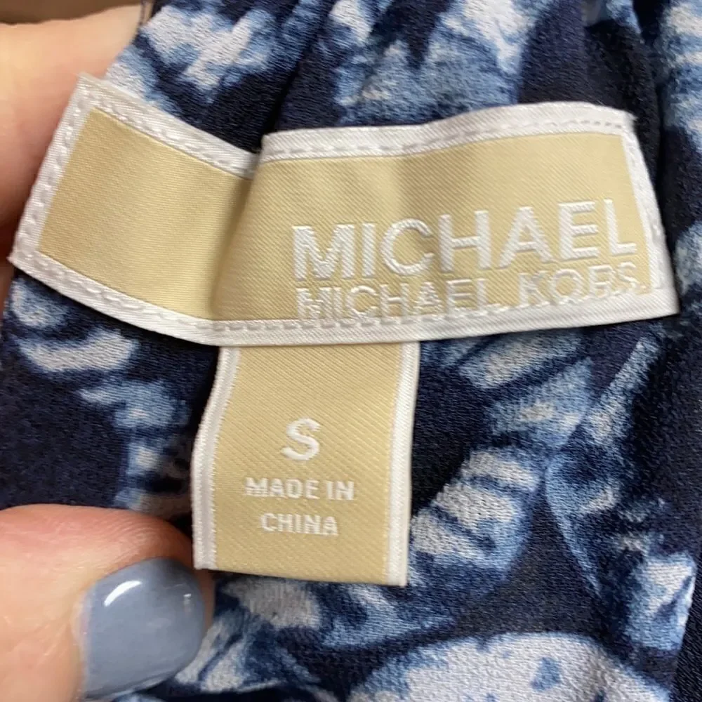 Michael Kors Navy Printed Flutter Halter Dress Size Small